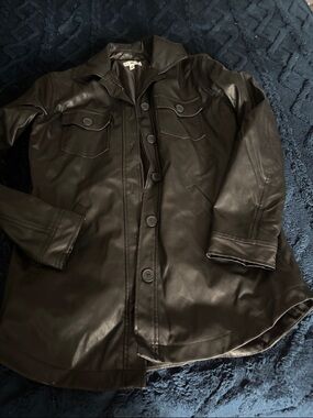 Women’s Black Leather Button-Front Jacket BP XS